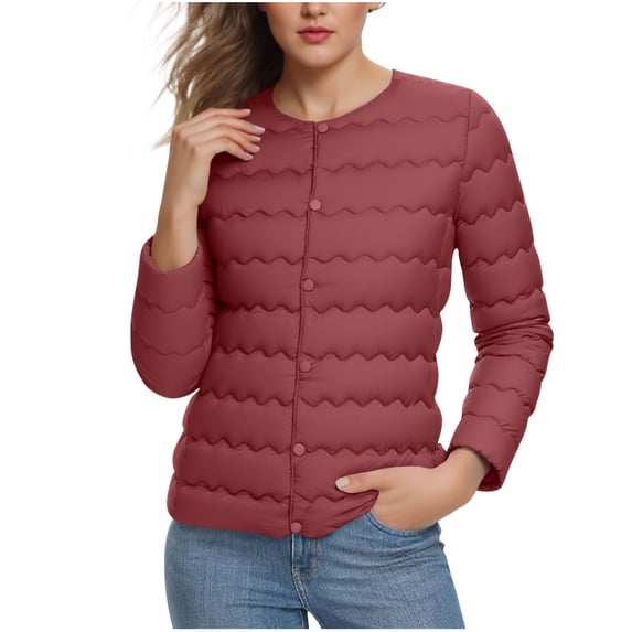 XuJwPNcy Women's Puffer Jacket Thermal Long Sleeve Button Down Coats Cotton Quilted Outerwear Winter Clothes with Pockets