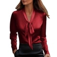 thumbnail image 1 of cfhntfmh Women's Silk Blouse Long Sleeve Bow Tie Neck Satin Shirts Business Casual Office Spring Work Blouse Tops(Red,Medium), 1 of 7