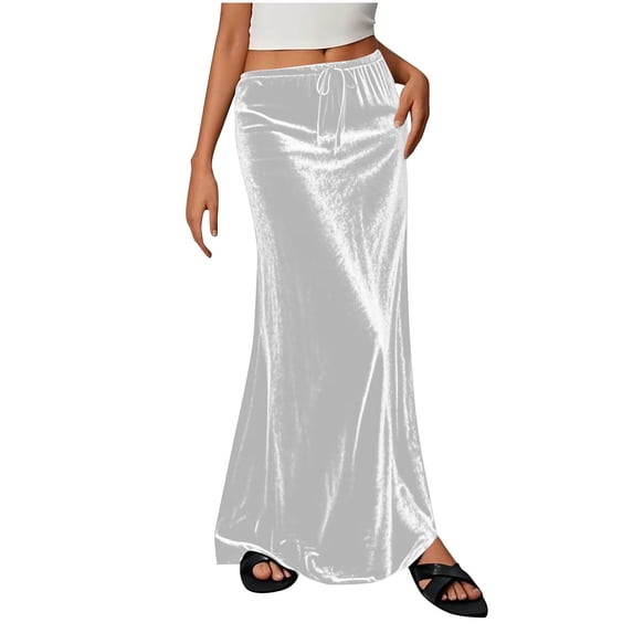 XuJwPNcy Women's Skirts Velvet Elastic Waist Drawstring Maxi Skirts Casual Soft Summer Skirt Comfortable Loose Clothes