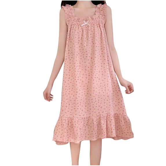 XuJwPNcy Women's Sleeveless Nightgown Pleated Cute Nightdress Comfy Lightweight Ruffle Hem Sleep Dress Loungewear