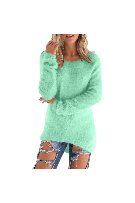 Women's Soft Fuzzy Sweater Oversized Cozy Pullover Top Long Sleeve Casual Crewneck Sweater Fall Outfits for Women