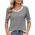 thumbnail image 1 of XuJwPNcy Women's Striped T Shirt Short Sleeve Crewneck Summer Ribbed Knit Slim Fit Casual Basic Tee Tops Vacation Outfit, 1 of 7