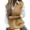thumbnail image 1 of XuJwPNcy Women's Sweater Vest Fall V Neck Casual Sleeveless Sweaters Loose Cable Knit Winter Pullover Tops Basic Sweater Vest（Khaki,Large), 1 of 6