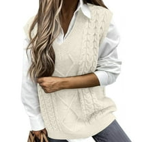XuJwPNcy Women's Sweater Vest Fall V Neck Casual Sleeveless Sweaters Loose Cable Knit Winter Pullover Tops Basic Sweater Vest(White,X-Large)