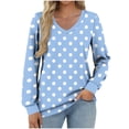 thumbnail image 1 of XuJwPNcy Women's V Neck Long Sleeve T-Shirts Fall Clothes Dressy Casual Basic Blouses Loose Comfy Tops for Women（Sky Blue,Small), 1 of 5