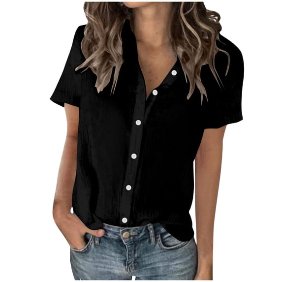 XuJwPNcy Womens Button down Shirts Casual Cotton Linen Short Sleeve Dress Shirts Summer Tops Loose Vacation Blouses