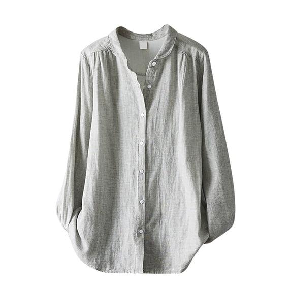XuJwPNcy Womens Button down Shirts Cotton Linen Long Sleeve Dress Shirts Casual Fall Fashion Tops Solid Work Blouses(Gray,Medium)