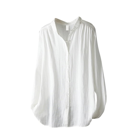 XuJwPNcy Womens Button down Shirts Cotton Linen Long Sleeve Dress Shirts Casual Fall Fashion Tops Solid Work Blouses(White 1,X-Large)