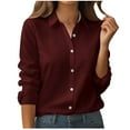 thumbnail image 1 of XuJwPNcy Womens Button down Shirts Solid Color Dress Shirt Long Sleeve Collared Office Work Blouses Tops Fall Outfits for Women（Wine,X-Large), 1 of 5