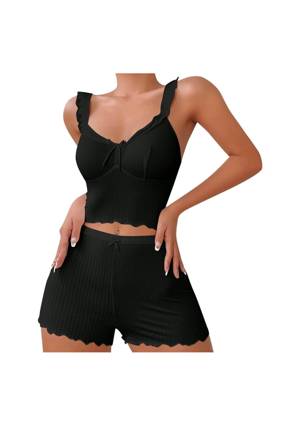Womens Cami Pajama Sets Sleeveless Tank Top Soft Shorts Sleep Set Camisole 2 Piece Cami Shorts Pj Nightwear