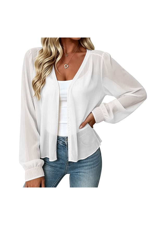 Womens Cardigan Long Sleeve Thin Breathable Coat Chiffon Tops Open Front Jackets Comfort Soft Beach Cover Ups