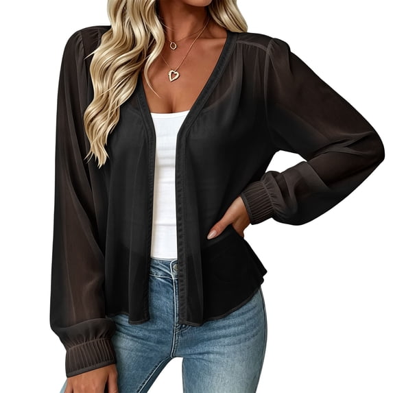 XuJwPNcy Womens Cardigan Long Sleeve Thin Breathable Coat Chiffon Tops Open Front Jackets Comfort Soft Beach Cover Ups