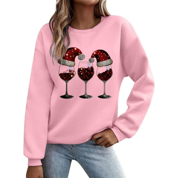 XuJwPNcy Womens Christmas Sweatshirt Graphic Long Sleeve Shirts Fall Trendy Christmas Tees Pullover Tops Women Winter Clothing