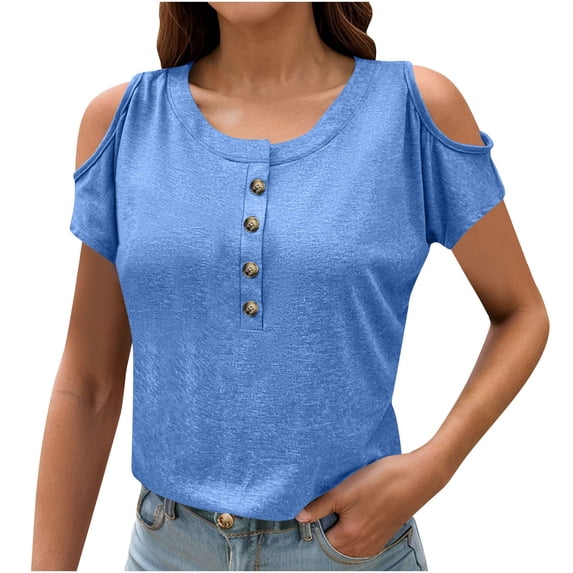 XuJwPNcy Womens Cold Shoulder Tops Plus Size Crew Neck T Shirts Summer Loose Fit Clothes Casual Work Tops