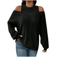 thumbnail image 1 of cfhntfmh Womens Cold Shoulder Tops Ribbed Knit Casual Long Sleeve Crewneck Sweatshirts Basic Loose Fall Fashion Pullover Sweaters, 1 of 7