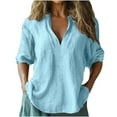 thumbnail image 1 of XuJwPNcy Womens Cotton Linen Summer Tops 3/4 Length Sleeve Tunic Boho Shirts Trendy Loose Fit Beach Tee Shirts(Blue,Small), 1 of 6