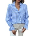 thumbnail image 1 of XuJwPNcy Womens Long Sleeve Button down Shirts Plaid Ruffle V Neck Blouse Business Casual Work Tops Fall Fashion Blouses, 1 of 7