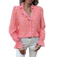 thumbnail image 1 of XuJwPNcy Womens Long Sleeve Button down Shirts Plaid Ruffle V Neck Blouse Business Casual Work Tops Fall Fashion Blouses, 1 of 7