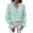 thumbnail image 1 of XuJwPNcy Womens Long Sleeve Button down Shirts Plaid Ruffle V Neck Blouse Business Casual Work Tops Fall Fashion Blouses, 1 of 7