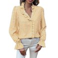 thumbnail image 1 of XuJwPNcy Womens Long Sleeve Button down Shirts Plaid Ruffle V Neck Blouse Business Casual Work Tops Fall Fashion Blouses, 1 of 7