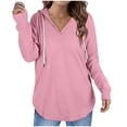 thumbnail image 1 of XuJwPNcy Womens Long Sleeve V Neck Hoodie Sweatshirts Drawstring Lightweight Pullover Tops Fall Outfits for Women Winter Clothes（Pink,Large), 1 of 7