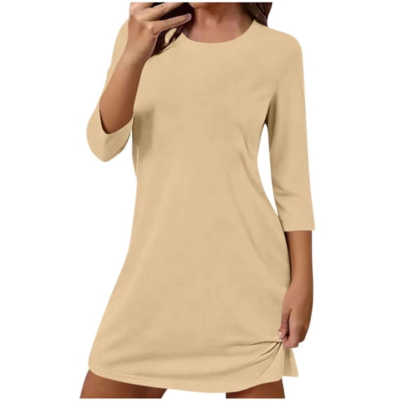 XuJwPNcy Womens Nightgown 3/4 Length Sleeve Round Neck Sleepshirt Soft Short Nightshirt Basic Loose Clothes for Summer