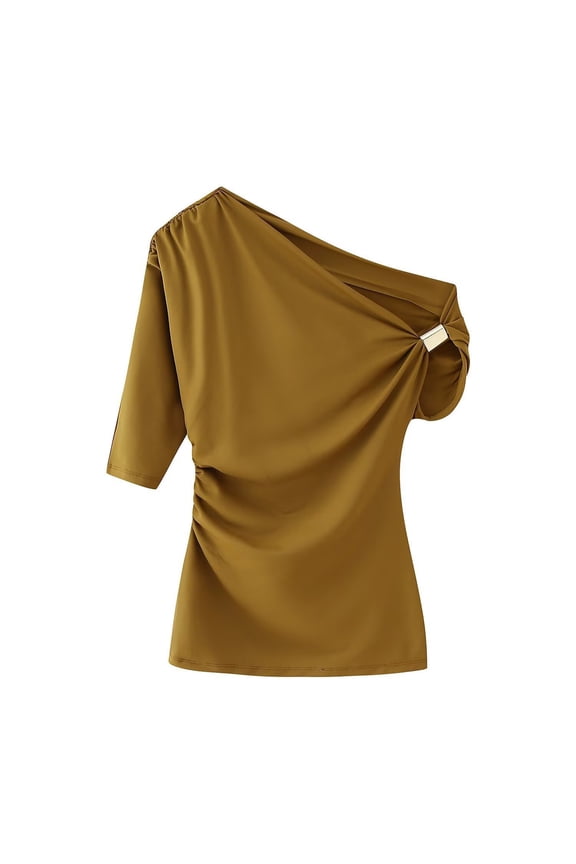 Womens One Shoulder Top Short Sleeve off the Shoulder Tops Solid Slim Fit Summer T-Shirt Tees Soft Casual Blouses