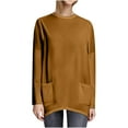 thumbnail image 1 of XuJwPNcy Womens Oversized Long Sleeve T-Shirts with Pockes Casual Crewneck Solid Tunic Tops with Pocket（Yellow,X-Large), 1 of 5