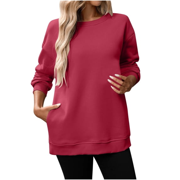 XuJwPNcy Womens Oversized Sweatshirts Fleece Fall Fashion Clothes Solid Color Crewneck Long Sleeve Tops Fleece Pullover