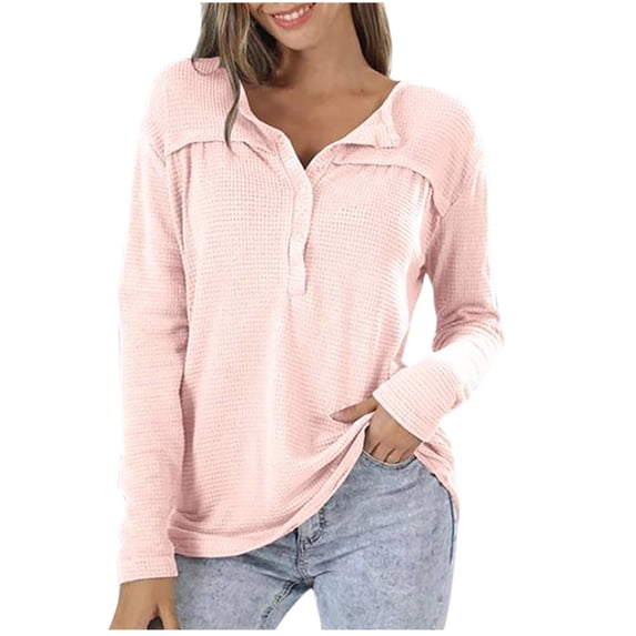 XuJwPNcy Womens Plus Size Tops Long Sleeve Button V Neck Casual Fashion Shirts Oversized Spring Pullover Top