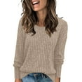 thumbnail image 1 of XuJwPNcy Womens Ribbed Knit Long Sleeve Tops Casual Crew Neck Pullover Sweaters Blouses Basic Casual Tee Tops, 1 of 7