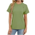 thumbnail image 1 of XuJwPNcy Womens Ribbed Knit Tops Short Sleeve Crew Neck Shirts Slim Fit Shirt Summer Casual Lightweight Sweaters Basic Tees, 1 of 6
