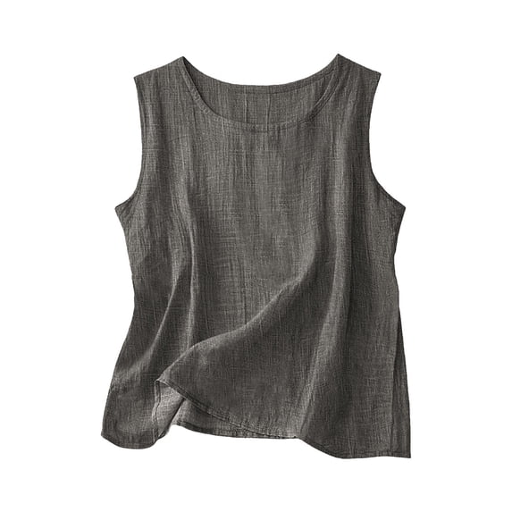 cfhntfmh Womens Summer Cotton Linen Tank Tops Sleeveless Crewneck Shirt Vacation Loose Fit Beach Tees Lounge Vests