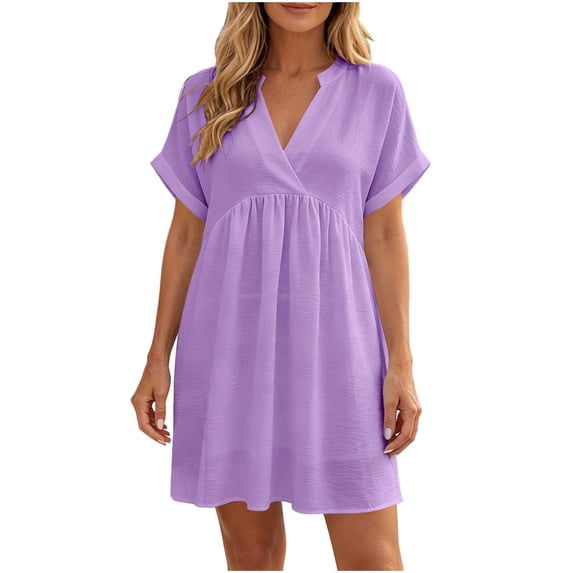 XuJwPNcy Womens Summer Dresses V Neck Short Sleeve Tshirt Dress Flowy Knee Length Beach Dresses Travel Vacation Outfits