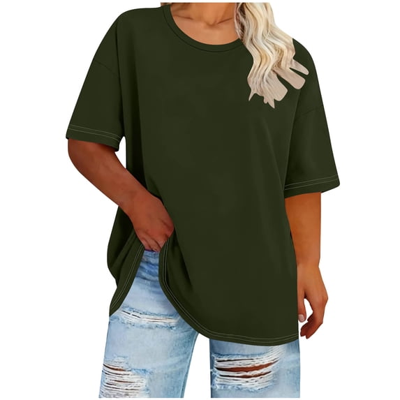 XuJwPNcy Womens Summer T-Shirts Plus Size Short Sleeve Crew Neck Tops Loose Fit Shirts Spring Fashion Beach Outfit
