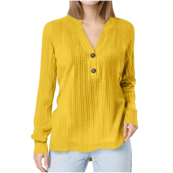 XuJwPNcy Womens V Neck Henley Shirt Casual Long Sleeve Textured Blouse Dressy Loose Fit Tunic Tops Fall Outfits for Women