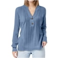 thumbnail image 1 of XuJwPNcy Womens V Neck Henley Shirt Casual Long Sleeve Textured Blouse Dressy Loose Fit Tunic Tops Fall Outfits for Women, 1 of 4