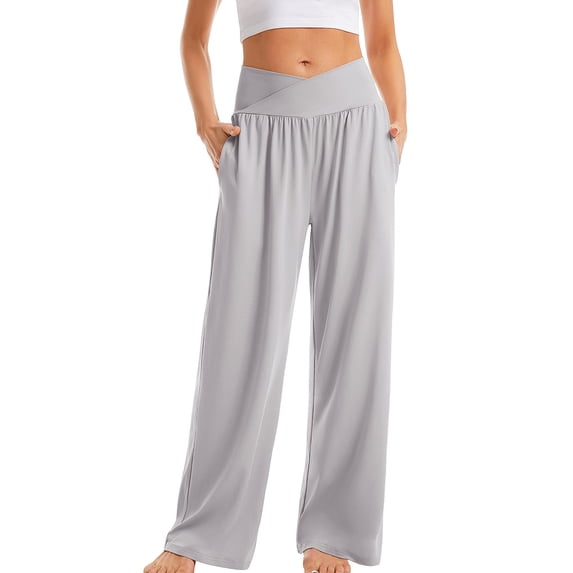 XuJwPNcy Womens Yoga Pants Wide Leg High Waisted Lounge Sweatpants with Pockets Casual Loose Joggers Plus Size(Gray,X-Large)