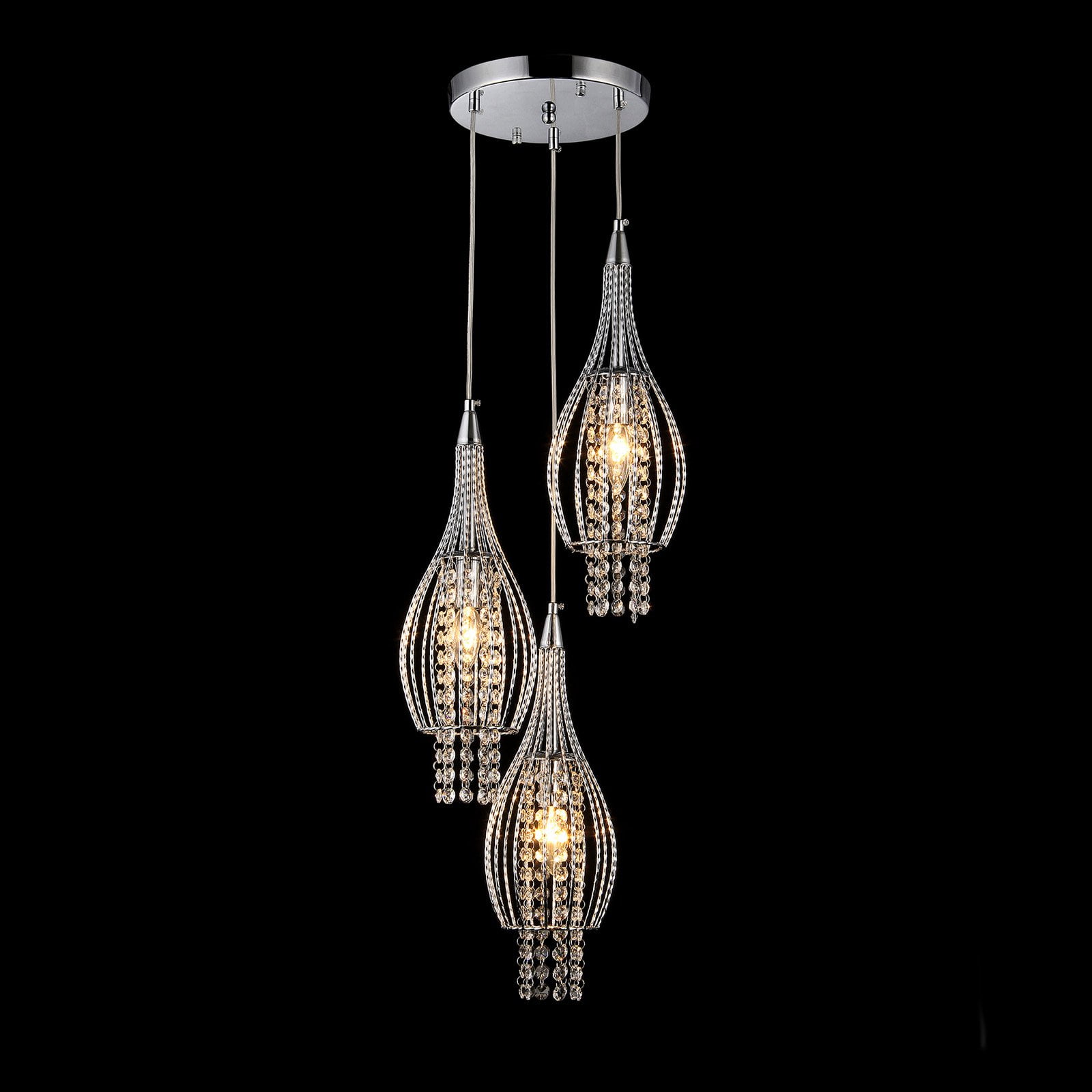Elegant Chrome and Crystal 3-Light Adjustable Chandelier
