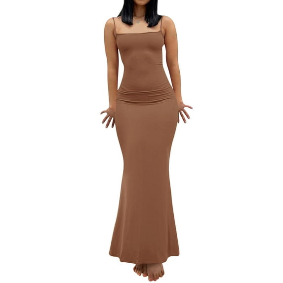 Xuanfei Women Boat Neck Solid Color Sleeveless Bodycon Fishtail Dress