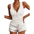 thumbnail image 1 of Xuanfei Women Button Solid Color Rib Design Racerback Deep V Neck Tank Top, 1 of 2