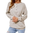 thumbnail image 1 of Xuanfei Women Buttons Solid Color Crew Neck Long Sleeve Top, 1 of 8