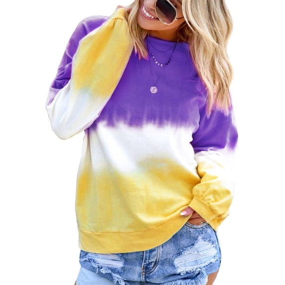 Xuanfei Women Casual Long Sleeve Round Neck Colorblock Sweatshirts