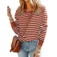 thumbnail image 1 of Xuanfei Women Colorblock Striped Long Sleeve Crew Neck Ribbed Edge Top, 1 of 3