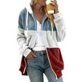 thumbnail image 1 of Xuanfei Women Contrast Color Zip Up Long Sleeve Lace Up Fleece Coat, 1 of 2