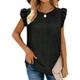thumbnail image 1 of Xuanfei Women Crew Neck Flutter Sleeve Smocked Cutout Ruffle Solid Top, 1 of 4