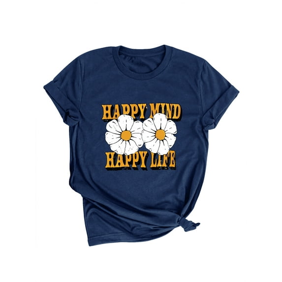 Xuanfei Women Crew Neck Letter Floral Graphic Short Sleeve Top