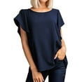 thumbnail image 1 of Xuanfei Women Crew Neck Ruffle Short Sleeve Back Cut Out Lace Up Blouse, 1 of 7