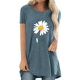 thumbnail image 1 of Xuanfei Women Daisy Floral Print Round Neck Short Sleeve Tunics Mid-length T-shirt, 1 of 2