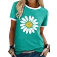 thumbnail image 1 of Xuanfei Women Daisy Graphic Print Short Sleeve Contrast Color T-Shirt, 1 of 7